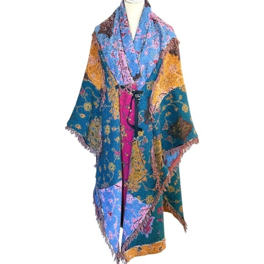 Zara Atelier Limited Edition Patchwork Jacquard Poncho Cape M Boho